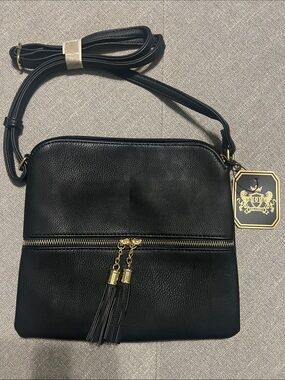 Deluxity Black Crossbody Bag with Gold Tassel Zipper - NWT